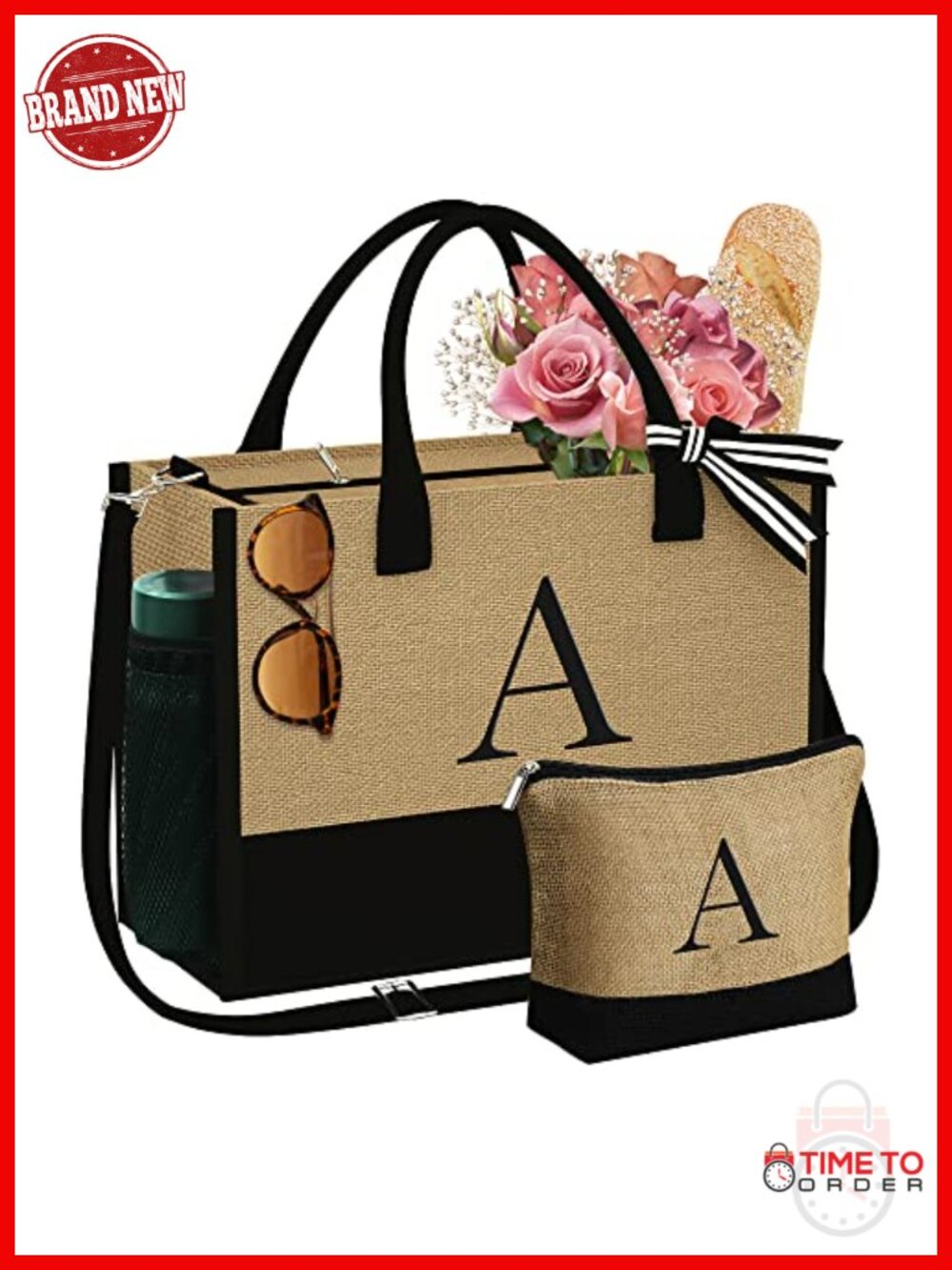 Personalized Jute Tote Bag & Matching Makeup Bag Monogrammed